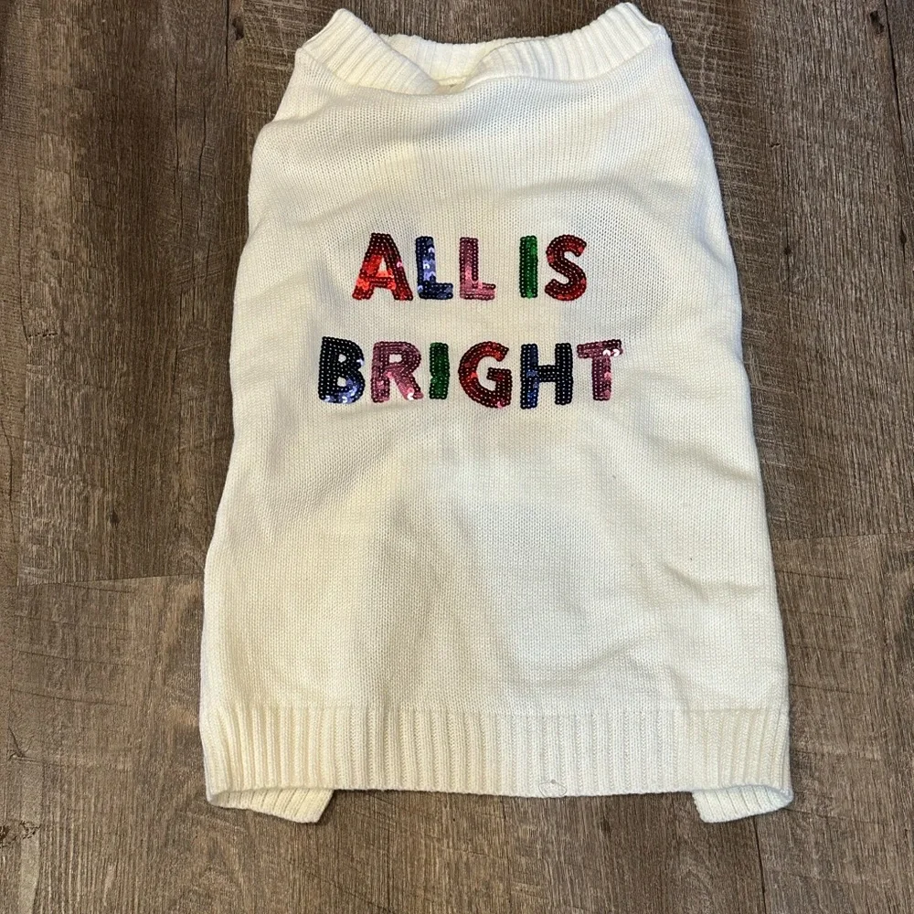 Dog Christmas sweater, All is bright cream color with bright sequins, size large